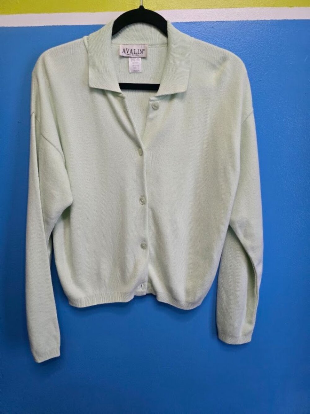 Vintage Avalin Mint Green 100% Cotton Button Front Cardigan Size Small Made USA